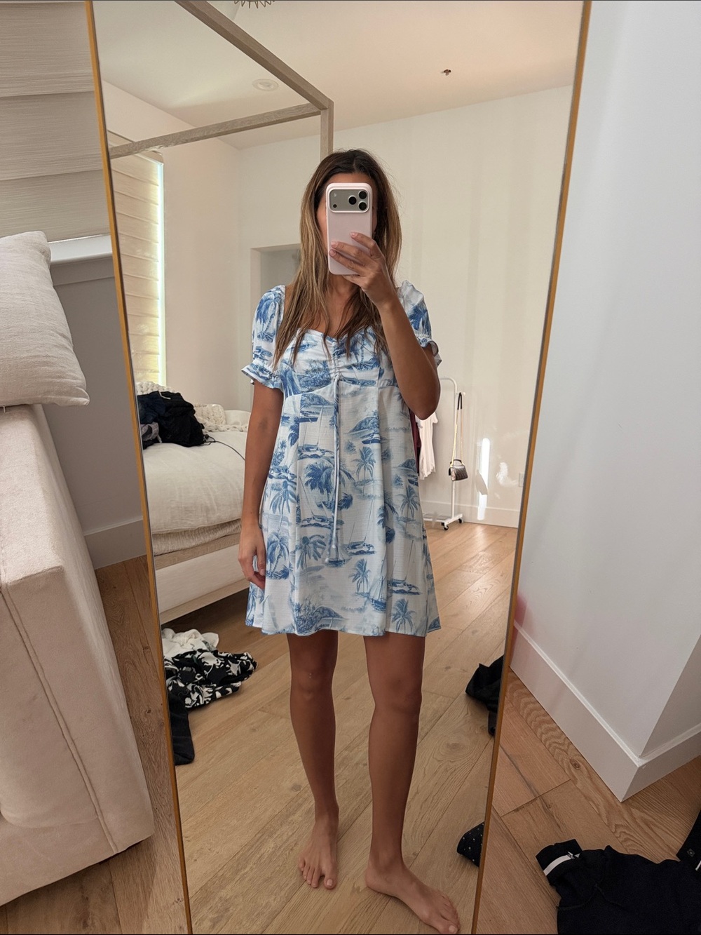 Show Me Your Mumu Blue Palm-Print Short Summer Dress